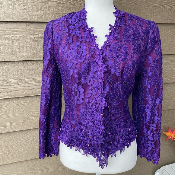 Cachet by Bari Protas Women Vintage Purple Lace Blazer Jacket Women’s Size 9/10 - Picture 1 of 15